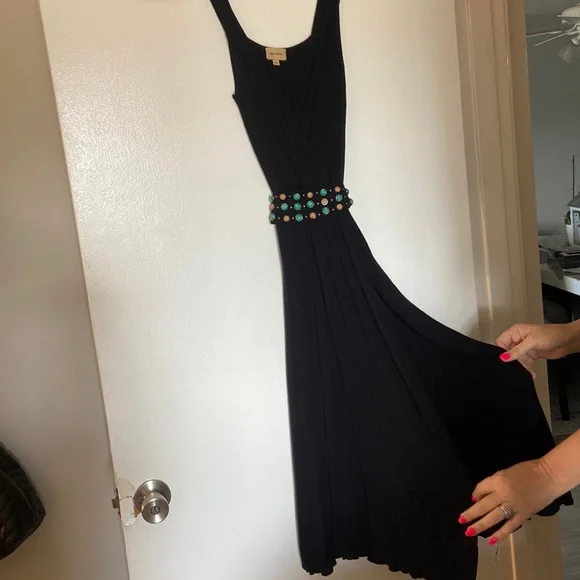 blue dress for baby girl Black long sleeved dress with stones design on edges